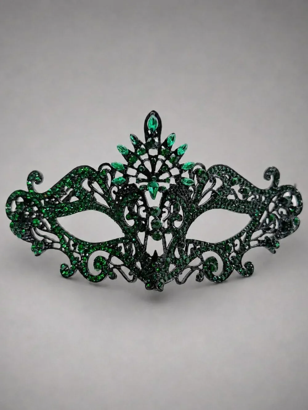 Men’s Green Masquerade Mask, Black Emerald Venetian Mask, Gothic Mardi Gras Mask